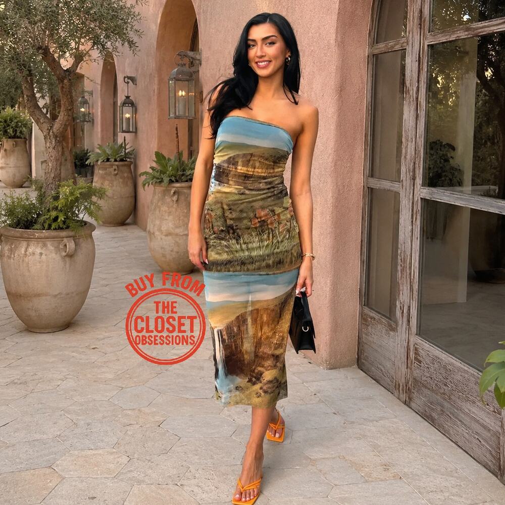 ZARA Blogger Fave!!! Strapless Fitted Print Dress NWT – Summer Glam 🌅
